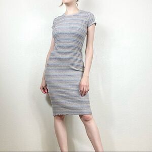 Anthropologie Sundry Grey Striped Ribbed Midi Bodycon Dress